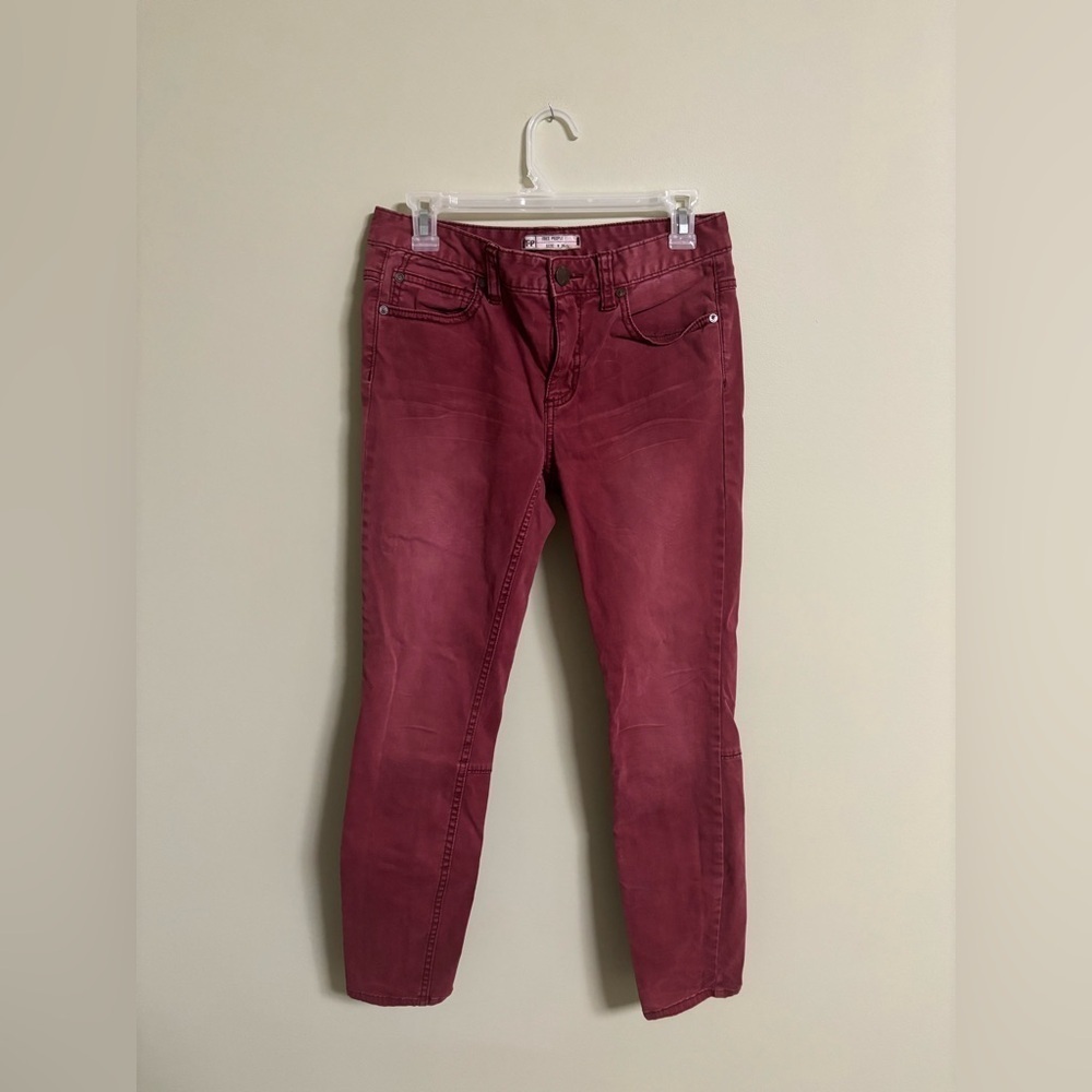 Free People Burgundy Back Zipper Skinny Jeans Size 28 Grunge Goth